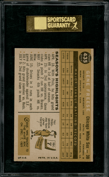 1960 Topps Gene Freese #435 SGC 8 back of card