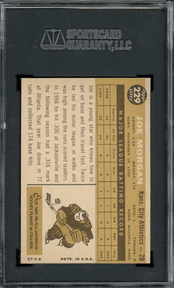 1960 Topps Joe Morgan #229 SGC 8 back of card