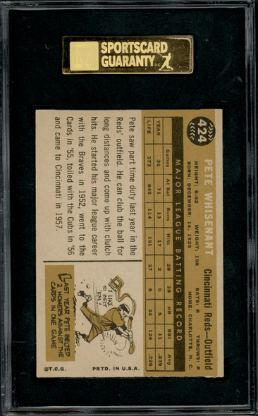 1960 Topps Pete Whisenant back of card