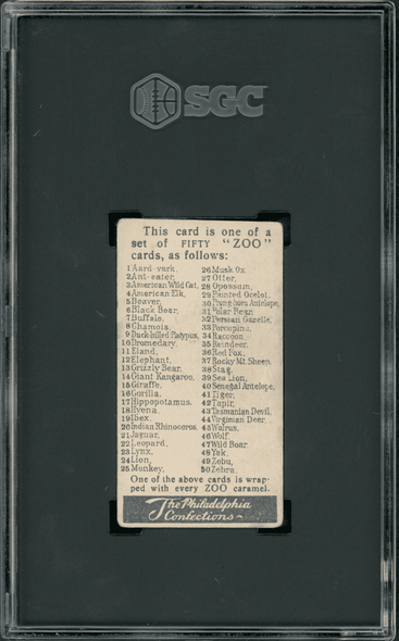 1910 E29 Philadelphia Caramel Porcupine Zoo Cards SGC 3 back of card