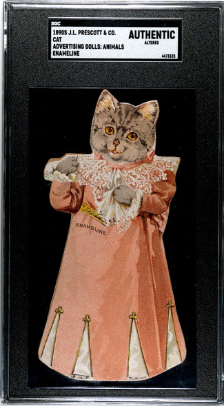 1890 JL. Prescott Cat (Miss Kitty) Advertising Dolls Animals SGC Authentic front of card