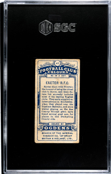 1906 Ogden's Football (Rugby) Club Colours Exeter RFC #41 Football Club Colours SGC 3.5 back of card