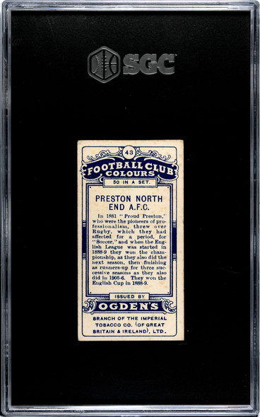 1906 Ogden's Football (Soccer) Club Colours Preston North AFC #43 Football Club Colours SGC 3 back of card