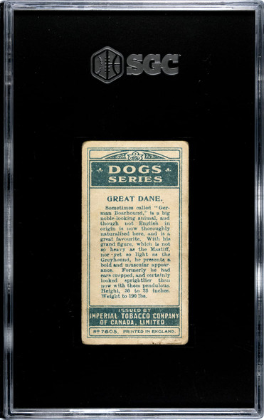 1920 W.D. & H.O. Wills Great Dane #9 Dogs SGC 2 back of card