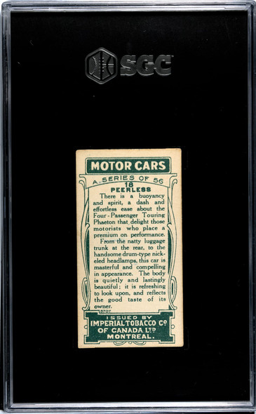 1921 Imperial Tobacco Co. Peerless #18 Motor Cars SGC 4 back of card