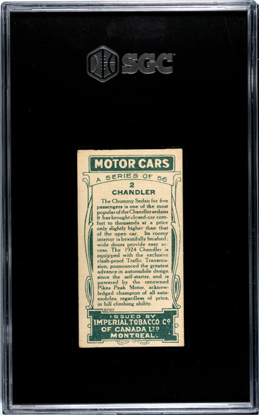 1921 Imperial Tobacco Co. Chandler #2 Motor Cars SGC 4 back of card