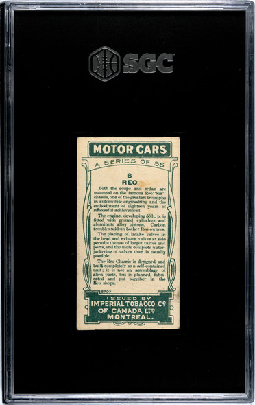 1921 Imperial Tobacco Co. Reo #6 Motor Cars SGC 3 back of card