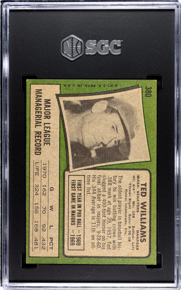 1971 Topps Ted Williams #380 SGC 4 back of card