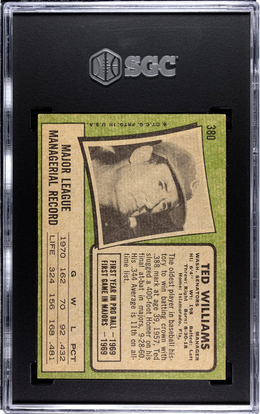 1971 Topps Ted Williams #380 SGC 4.5 back of card