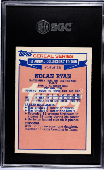 1984 14 Nolan Ryan #14 SGC 8 back of card