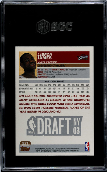 2003 LeBron LeBron James #221 SGC 8 back of card