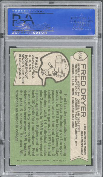 1978 Topps Fred Dryer #366 PSA 9 back of card