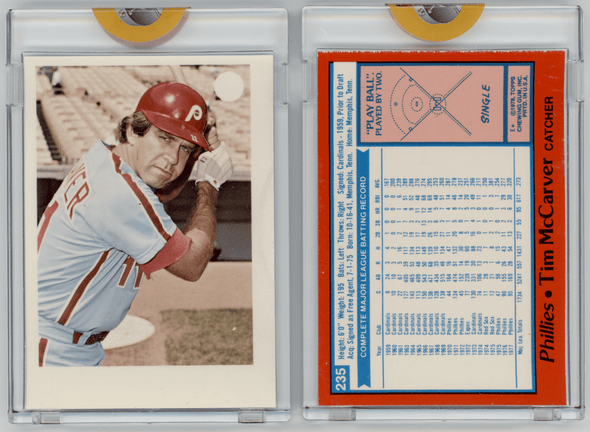 1978 Topps Vault Tim McCarver #1/1 #235 Two Proof Card Set Encased & Sealed front of card