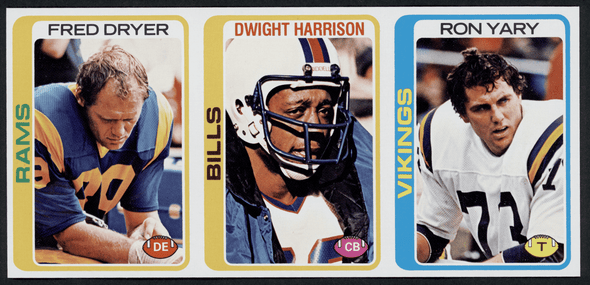 1978 Topps Vault Fred Dryer, Harrison, Yary #1/1 #366, 496, 430 3-Card Proof Strip EX+