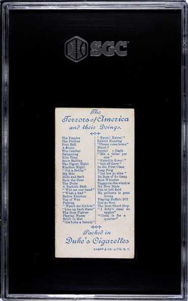 1889 N88 Duke's Cigarettes Save Yer The Core Terrors of America SGC 4.5 back of card