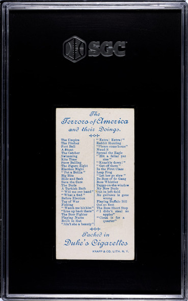 1889 N88 Duke's Cigarettes Stop De Game Me Galluses Is Gone Wrong Terrors of America SGC 5 back of card