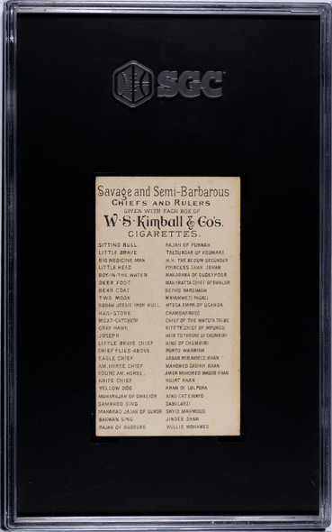 1889 N189 W.S. Kimball & Co. Eagle Savage & Semi-Barbarous Chiefs & Rulers SGC 4.5 back of card