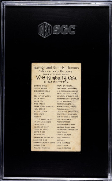 1889 N189 W.S. Kimball & Co. Maharajah Of Gwalior Savage & Semi-Barbarous Chiefs & Rulers SGC 2 back of card