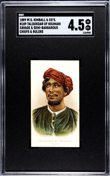 1889 N189 W.S. Kimball & Co. Taloukdar Of Koumari Savage & Semi-Barbarous Chiefs & Rulers SGC 4.5 front of card