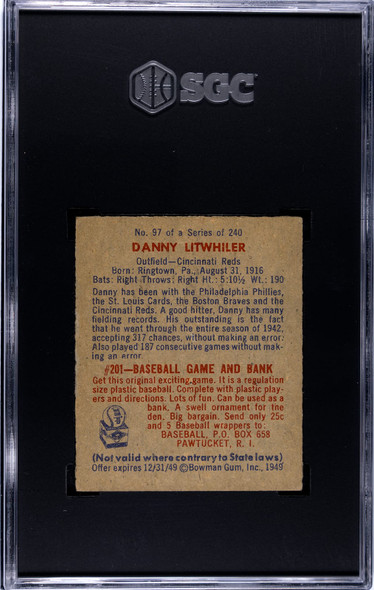 1949 Bowman Danny Litwhiler #97 SGC 4 back of card