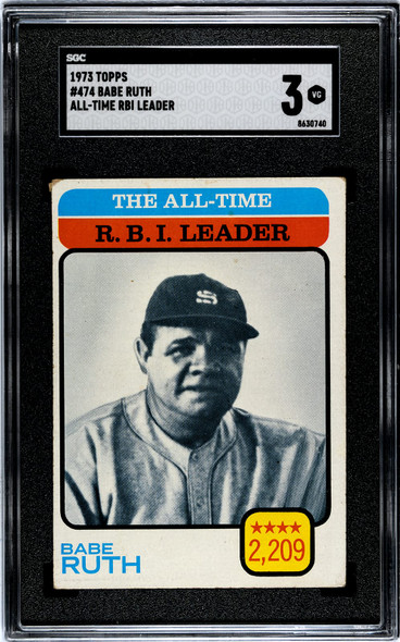 1973 Topps Babe Ruth #474 All-Time RBI Leader SGC 3 front of card