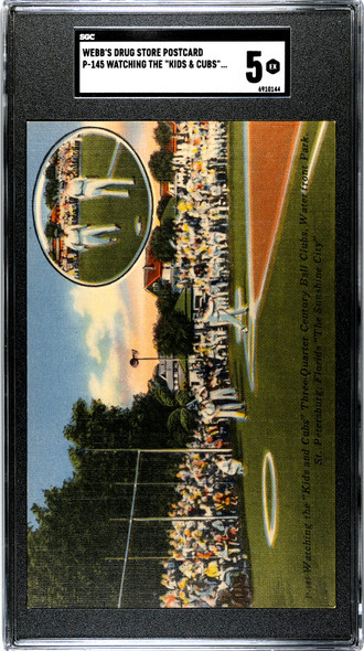 1955 P-145 Webb's Drug Store Postcard Watching the Kids & Cubs Unused SGC 5 front of card
