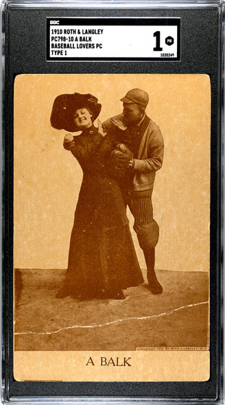 1910 PC798-10 Roth & Langley A Balk 1911 Mauncie, IN Postmark, Franklin Stamp Baseball Lovers PC Type 1 SGC 1 front of card
