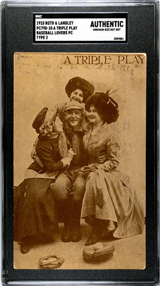 1910 PC798-10 Roth & Langley A Triple Play 1910 Michigan Postmark, Franklin Stamp Baseball Lovers PC Type 2 SGC A front of card