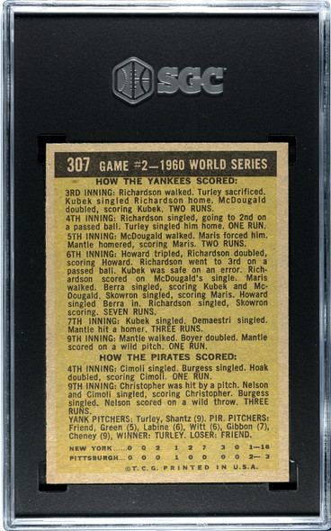 1961 Topps World Series Game #2 #307 SGC 7 back of card