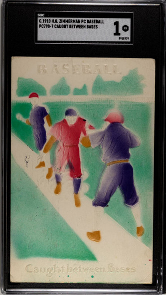 1910 PC798-7 H.G. Zimmerman Baseball Postcards Caught Between Bases SGC 1 front of card