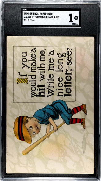 1916 Samson Bros. PC798-D090 Baseball Postcards If you would make a hit with me front of card
