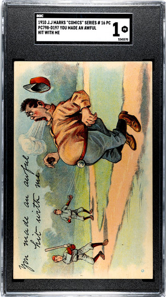 1910 J.J. Marks Comics PC798-D197 Baseball Postcards Awful Hit With Me front of card