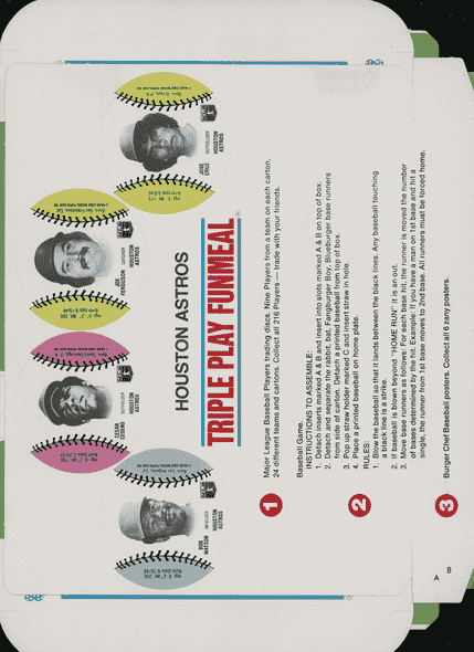 1977 Burger Chef Triple Play FunMeal Promo Box Bob Watson+ back of card