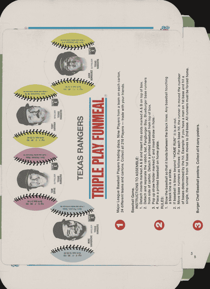 1977 Burger Chef Triple Play FunMeal Promo Box Bert Blyleven+ back of card