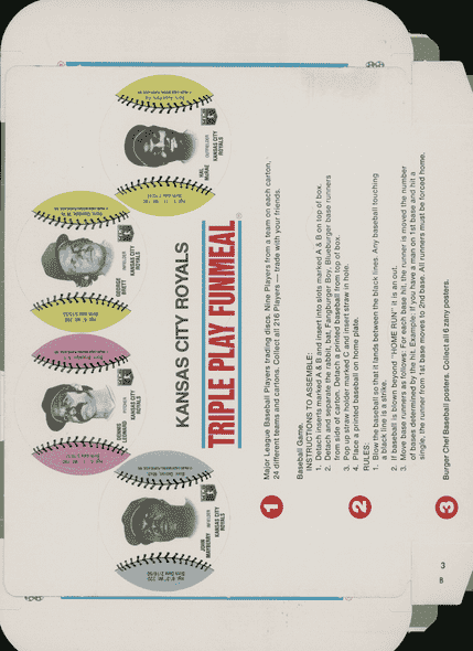 1977 Burger Chef Triple Play FunMeal Promo Box George Brett+ back of card