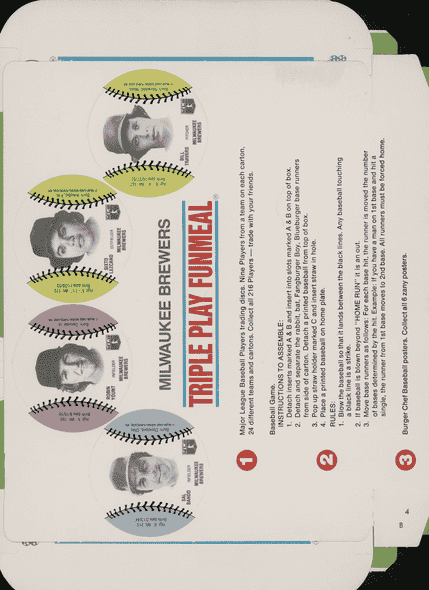 1977 Burger Chef Triple Play FunMeal Promo Box Robin Yount+ back of card
