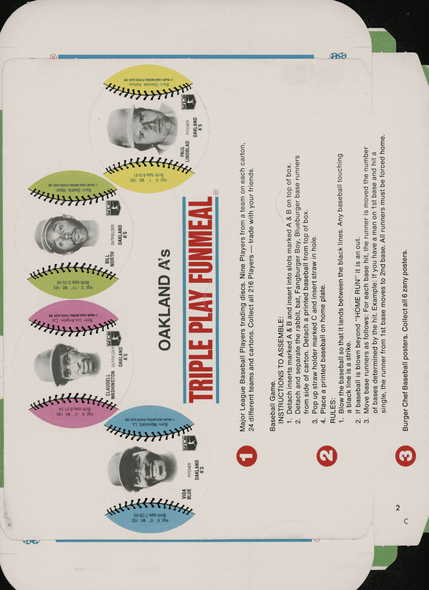 1977 Burger Chef Triple Play FunMeal Promo Box Vida Blue+ back of card