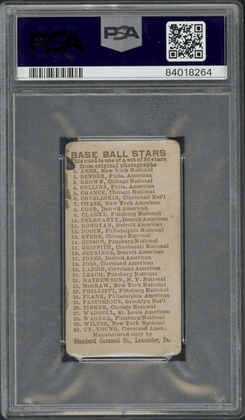 1910 E93 Standard Caramel Co. Red Ames #1 PSA 1.5 back of card