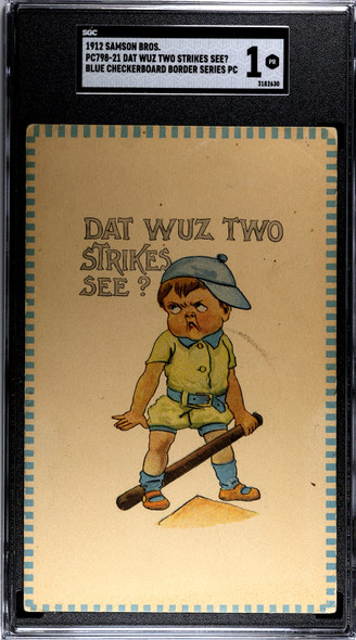 1912 Samson Bros. PC798-21 Baseball Postcards Dat Wuz Two Strikes See? SGC 1 front of card