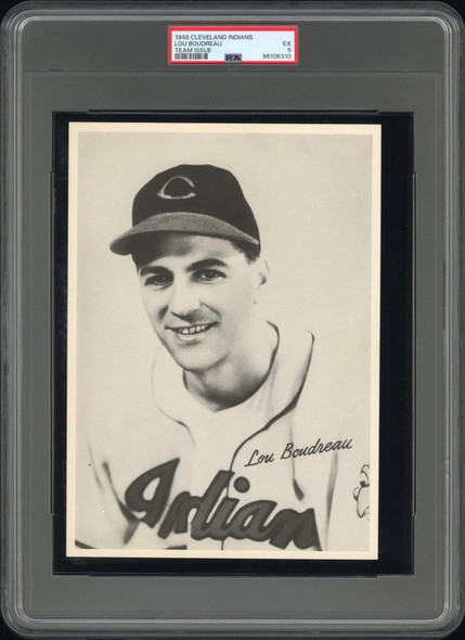 1948 Cleveland Indians Team-Issued Photo Lou Boudreau PSA 5 front of photo