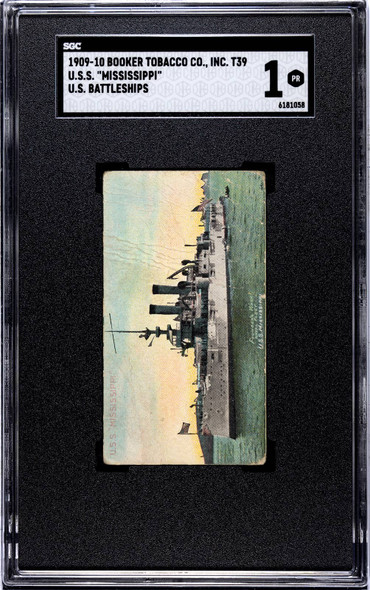 1909-10 Booker Tobacco Co. Inc. T39 U.S.S. Mississippi U.S. Battleships Backstamp SGC 1 front of card