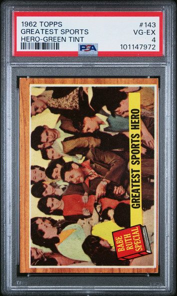 1962 Topps Babe Ruth #143 Greatest Sports Hero Green Tint HOF PSA 4 front of card