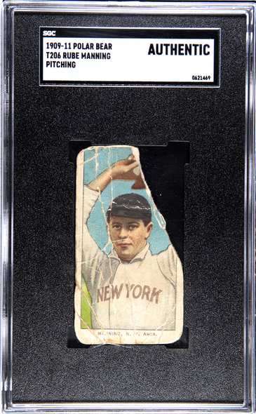 1909-11 T206 Rube Manning Pitching New York Amer. Polar Bear Factory No. 6 SGC Authentic front