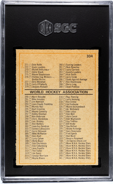 1972-73 O-Pee-Chee Checklist #334 SGC 6 back of card