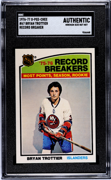 1976-77 O-Pee-Chee Bryan Trottier #67 Record Breaker New York Islanders HOF SGC Authentic front of card