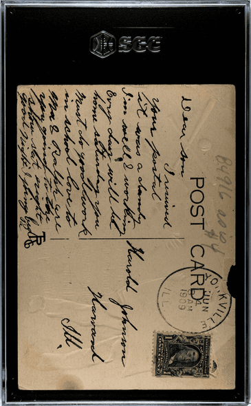 1908 H.M. Rose PC798-14 We Used to Say Good Evening First Crossed Bats & Ball Series SGC 1 back of card