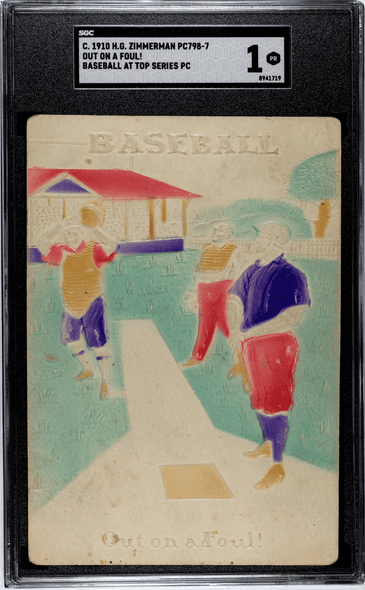 1910 H.G. Zimmerman PC798-7 Out On A Foul SGC 1 front of postcard
