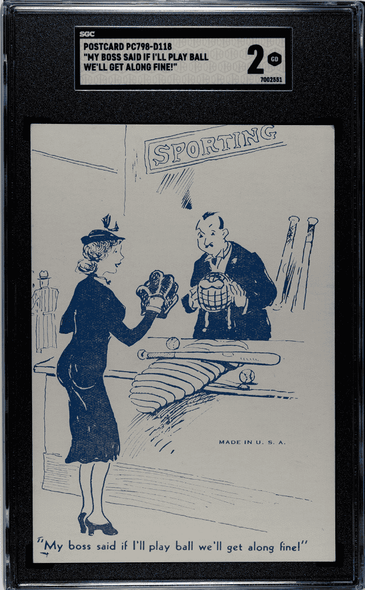 1940s PC798-D118 My Boss Said If I'll Play Ball We'll Get Along Fine SGC 2 front of card