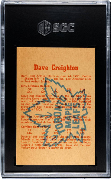 1960-61 Parkhurst Dave Creighton #10 Toronto Maple Leafs SGC 5.5 back of card