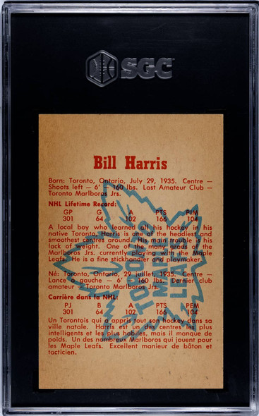 1960-61 Parkhurst Bill Harris #15 Toronto Maple Leafs SGC 6.5 back of card